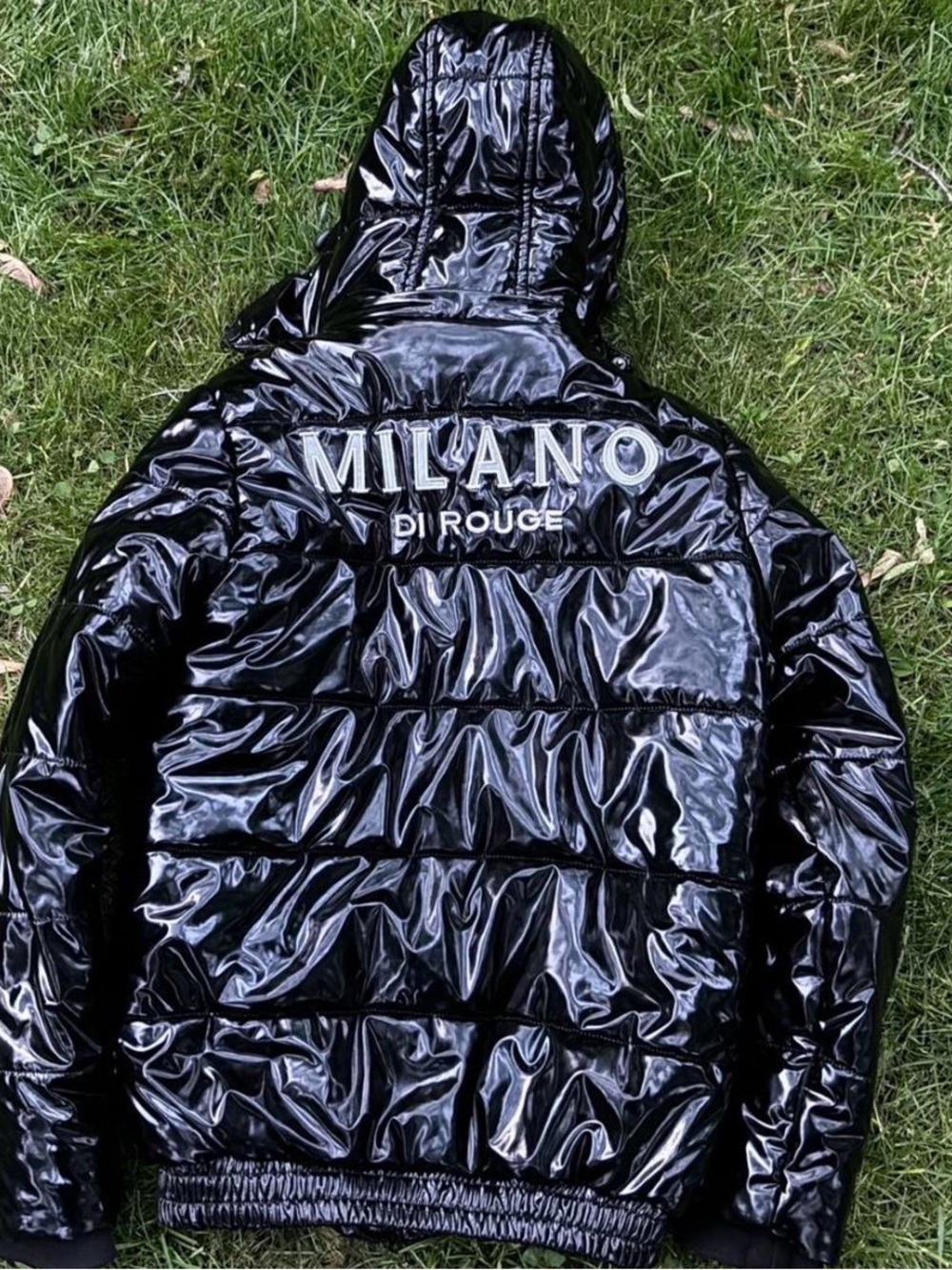 Milano Di Rouge Men’s Glossy Black Quilted Puffer Jacket with Hood